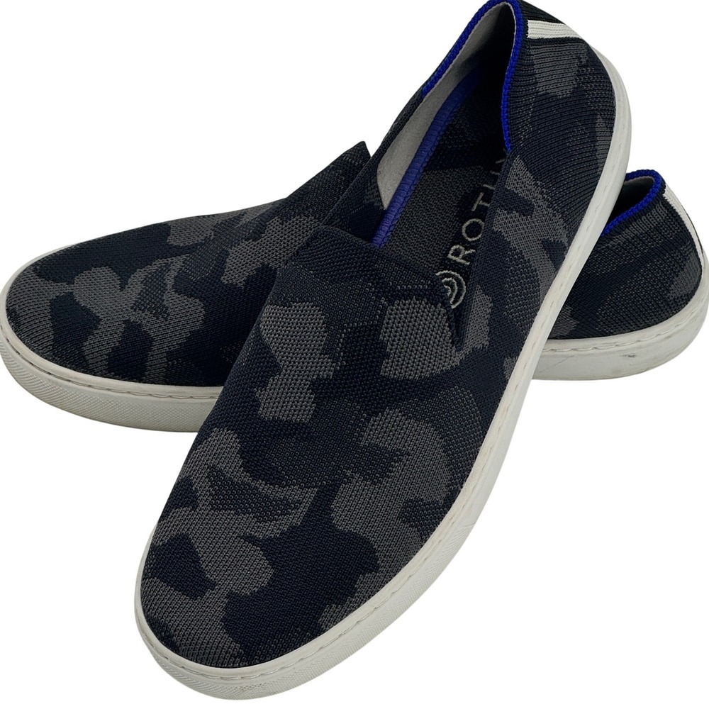 Rothys The Sneaker Grey Camo Slip On Knit Walking Shoes Womens 8.5 Camouflage
